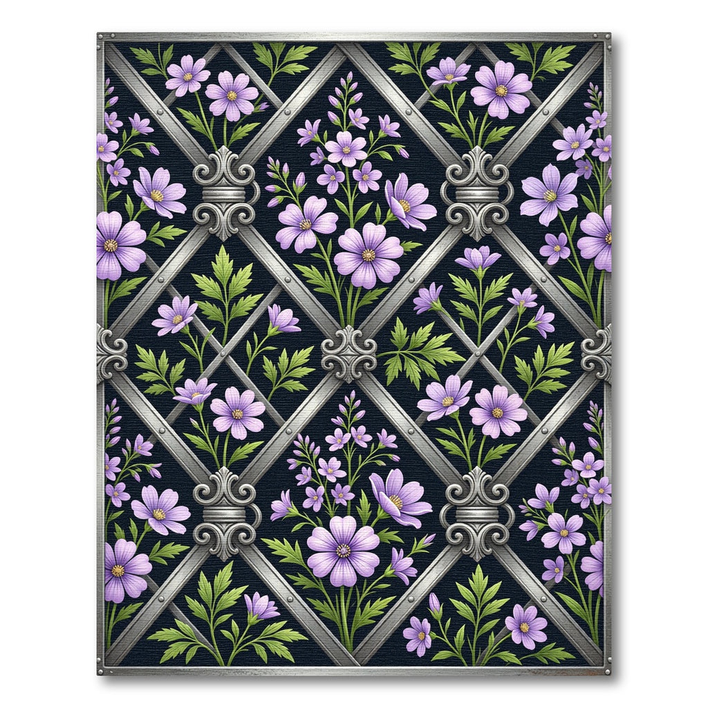 Silver Lattice Lavender Floral Garden Rug