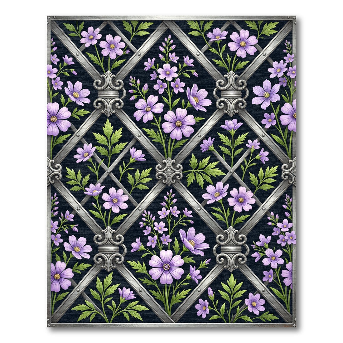 Silver Lattice Lavender Floral Garden Rug