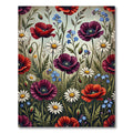 Vibrant Red Plum Poppies Dandelions Rug