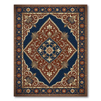 Navy and Rust Ornate Floral Medallion Rug