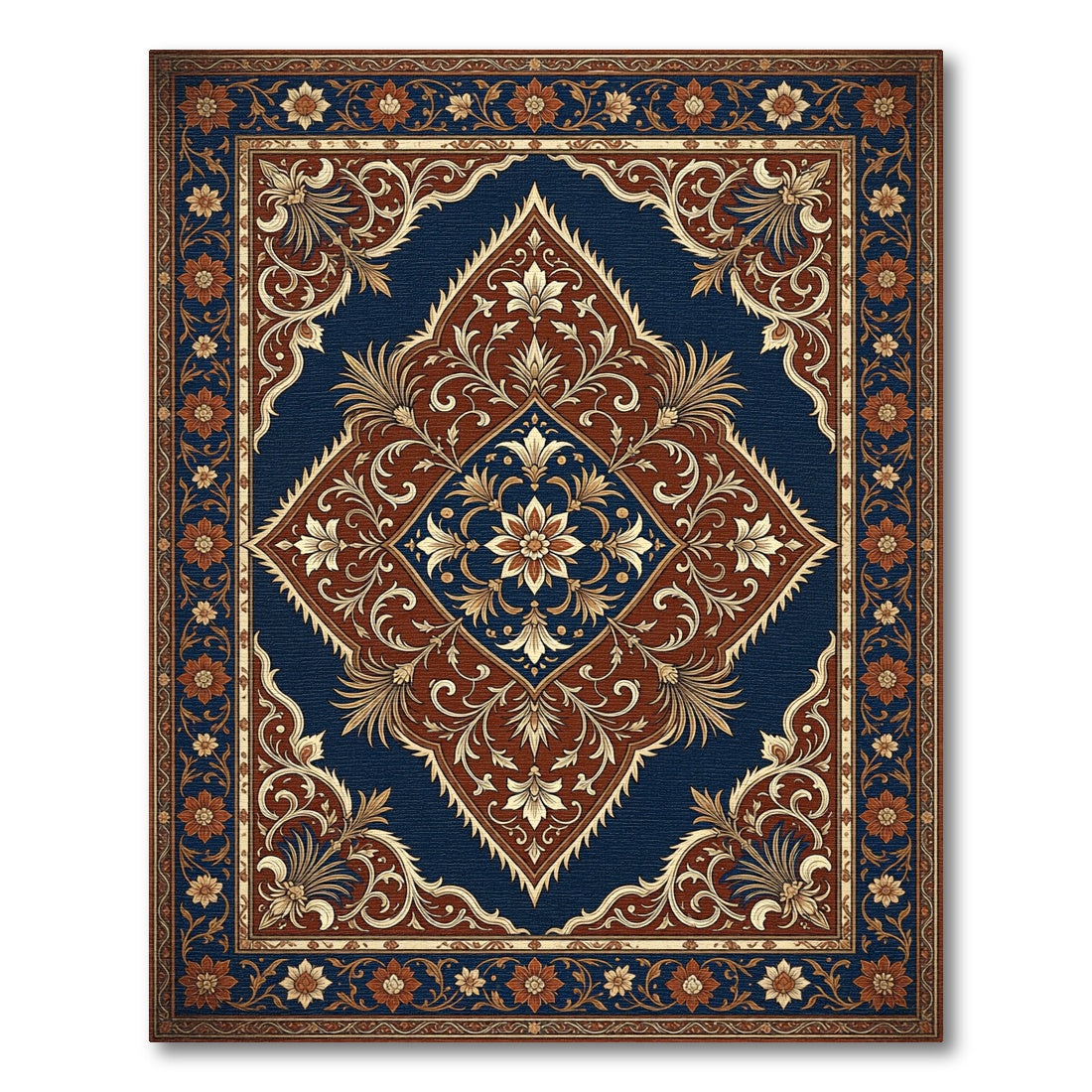 Navy and Rust Ornate Floral Medallion Rug
