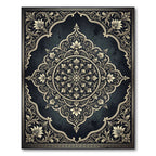Ornate Gold Floral Medallion Charcoal Backdrop Rug