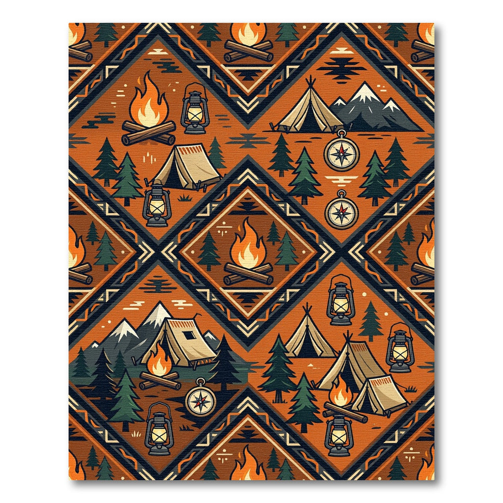 Rustic Burnt Orange Adventure Diamond Grid Rug