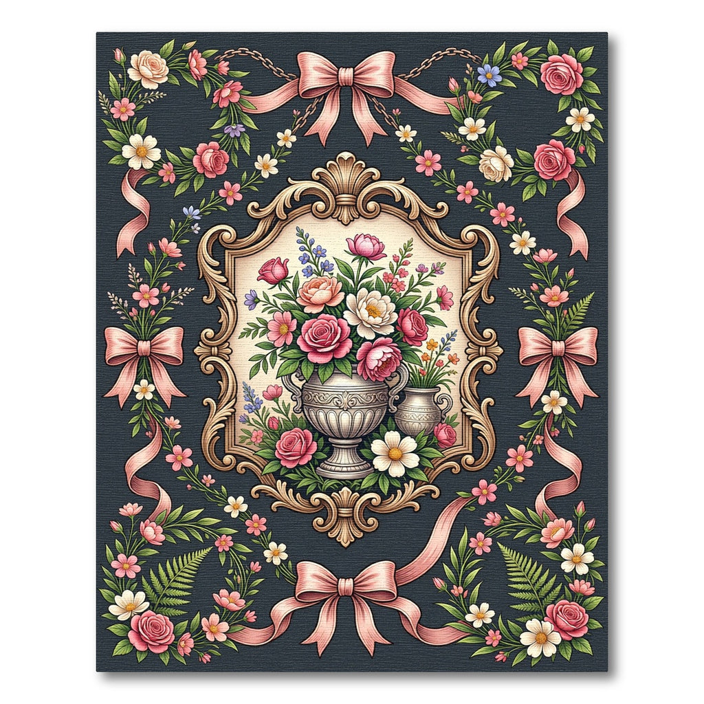 Ornate Floral Rose Ribbon Garland Rug