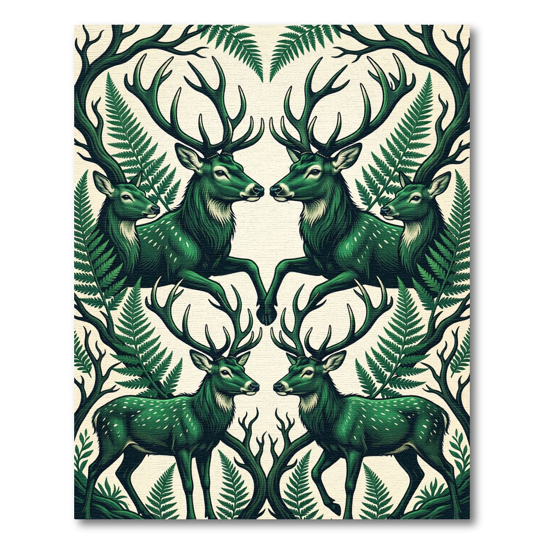 Symmetric Forest Stag Fern Foliage Rug