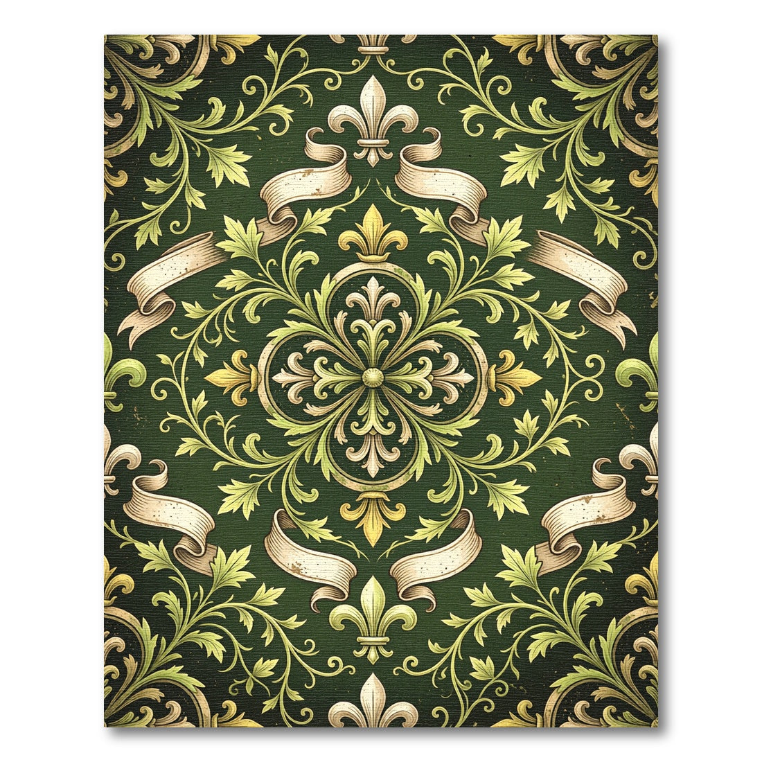 Ornate Emerald Fleur-de-lis Scroll Baroque Rug