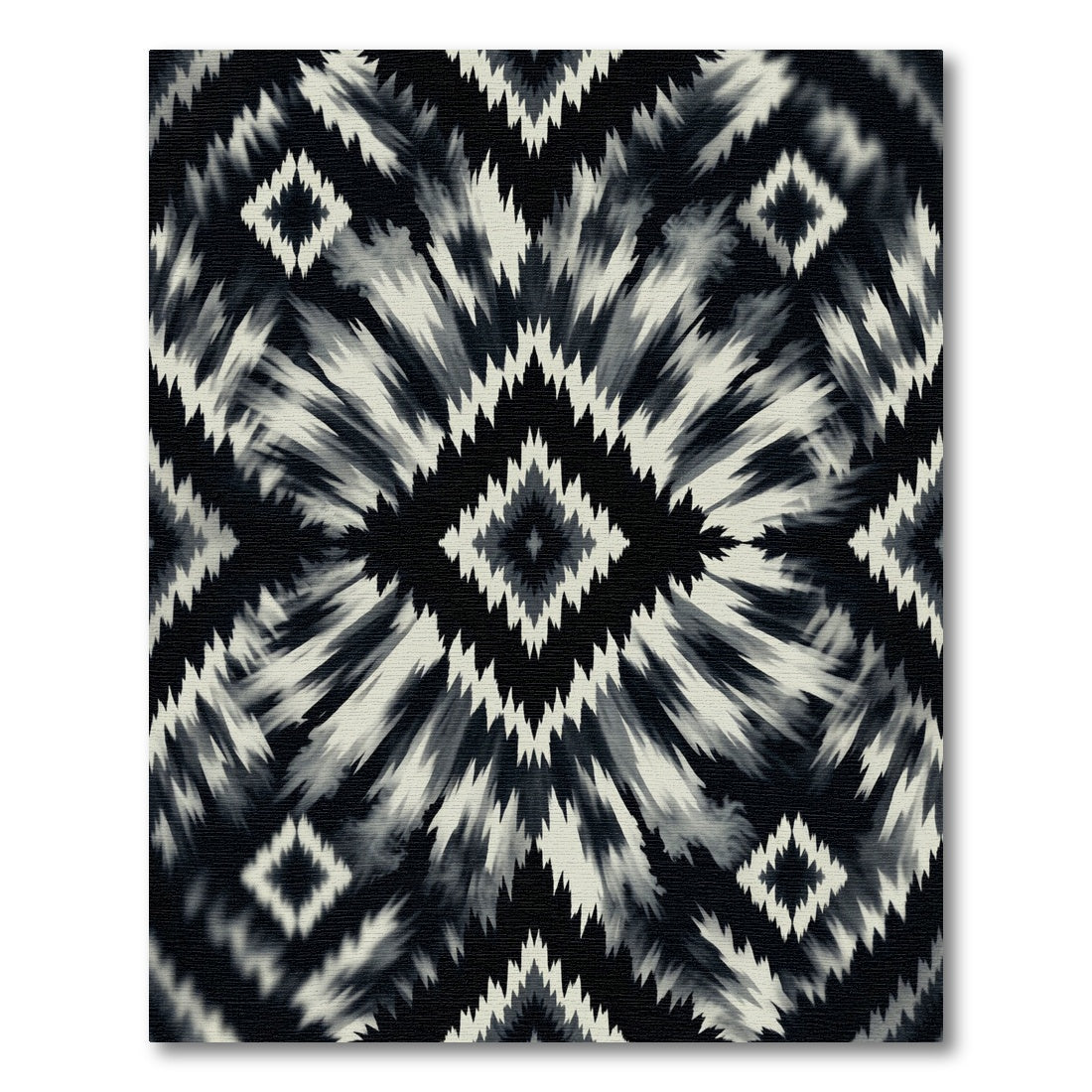 Black White Jagged Diamond Sunburst Rug