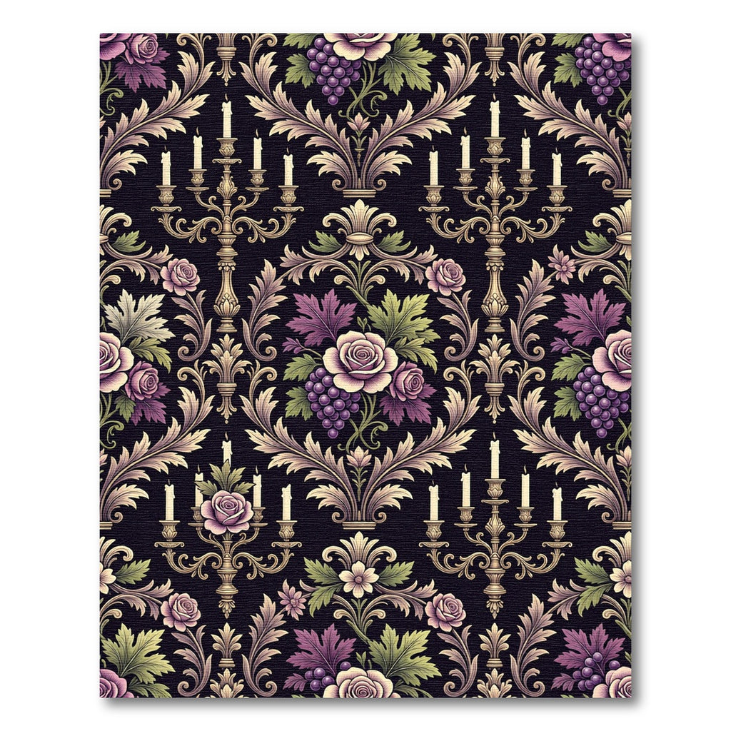 Gothic Rose Candelabra Grape Damask Rug