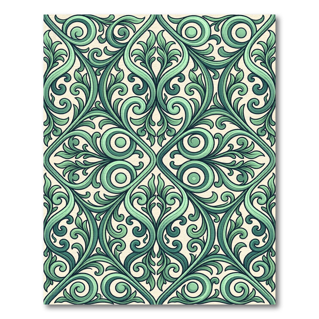 Emerald Scrolling Leaf Damask Scroll Rug