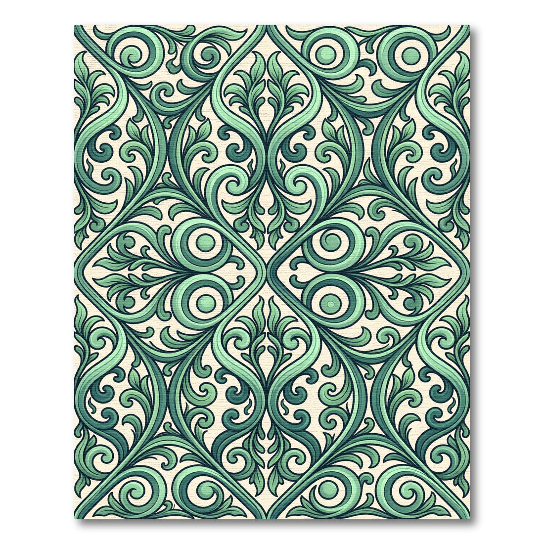 Emerald Scrolling Leaf Damask Scroll Rug