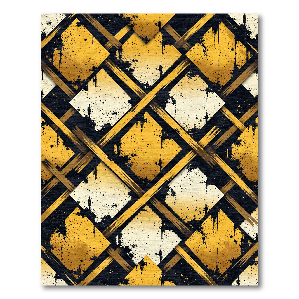 Gold Black Geometric Diamond Weave Rug