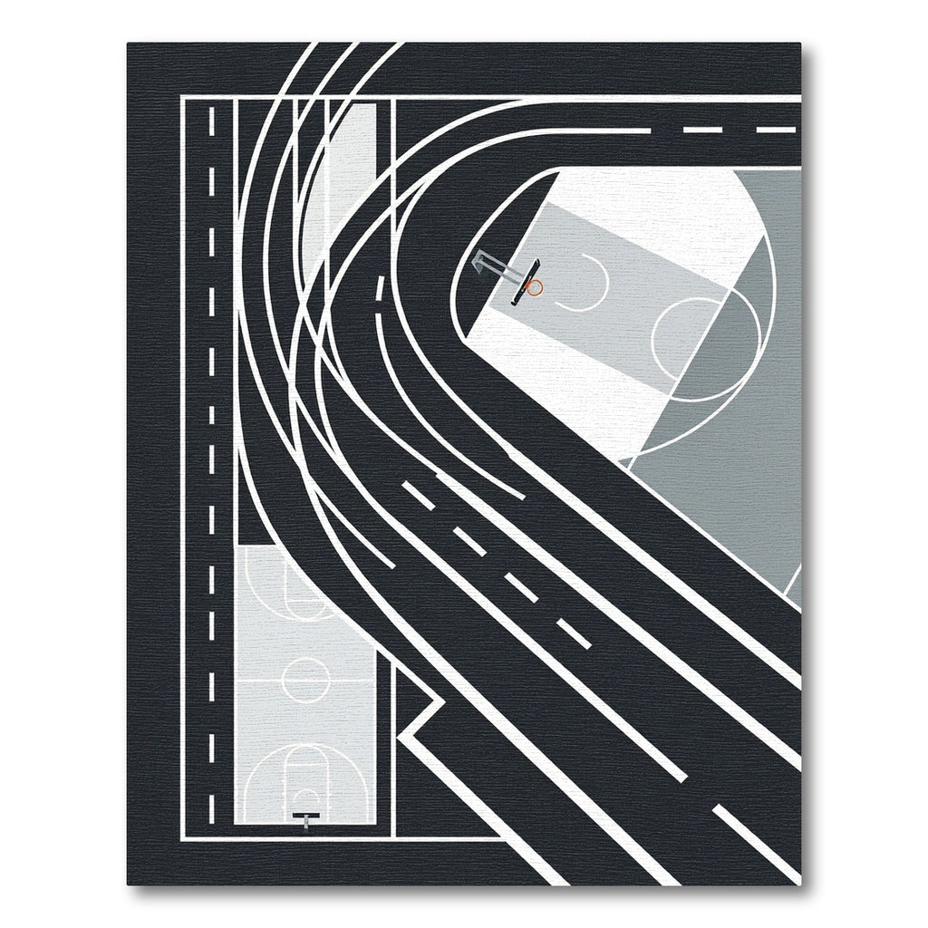 Modern Black and White Athletic Court Abstract Rug
