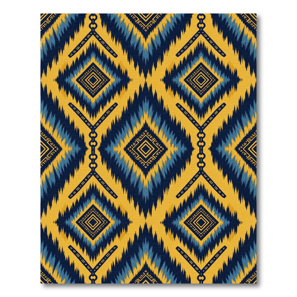 Gold Blue Zigzag Diamond Brocade Rug