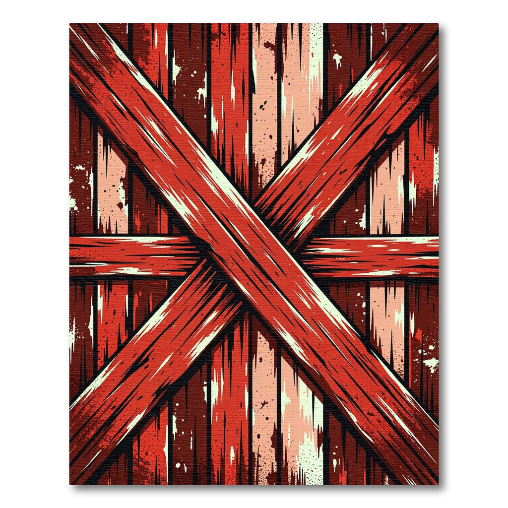 Rustic Crimson Distressed Wood Cross Rug