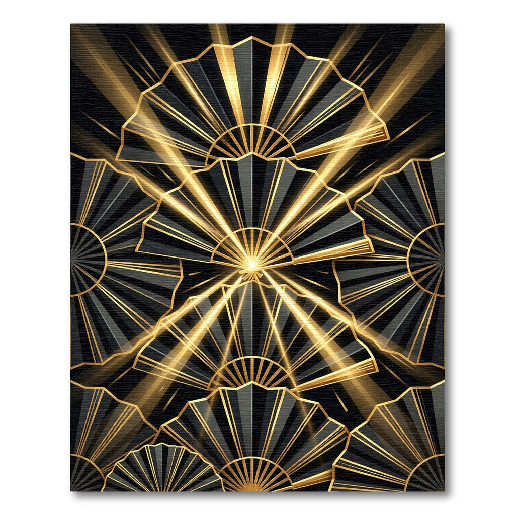 Art Deco Golden Fan Black Rug
