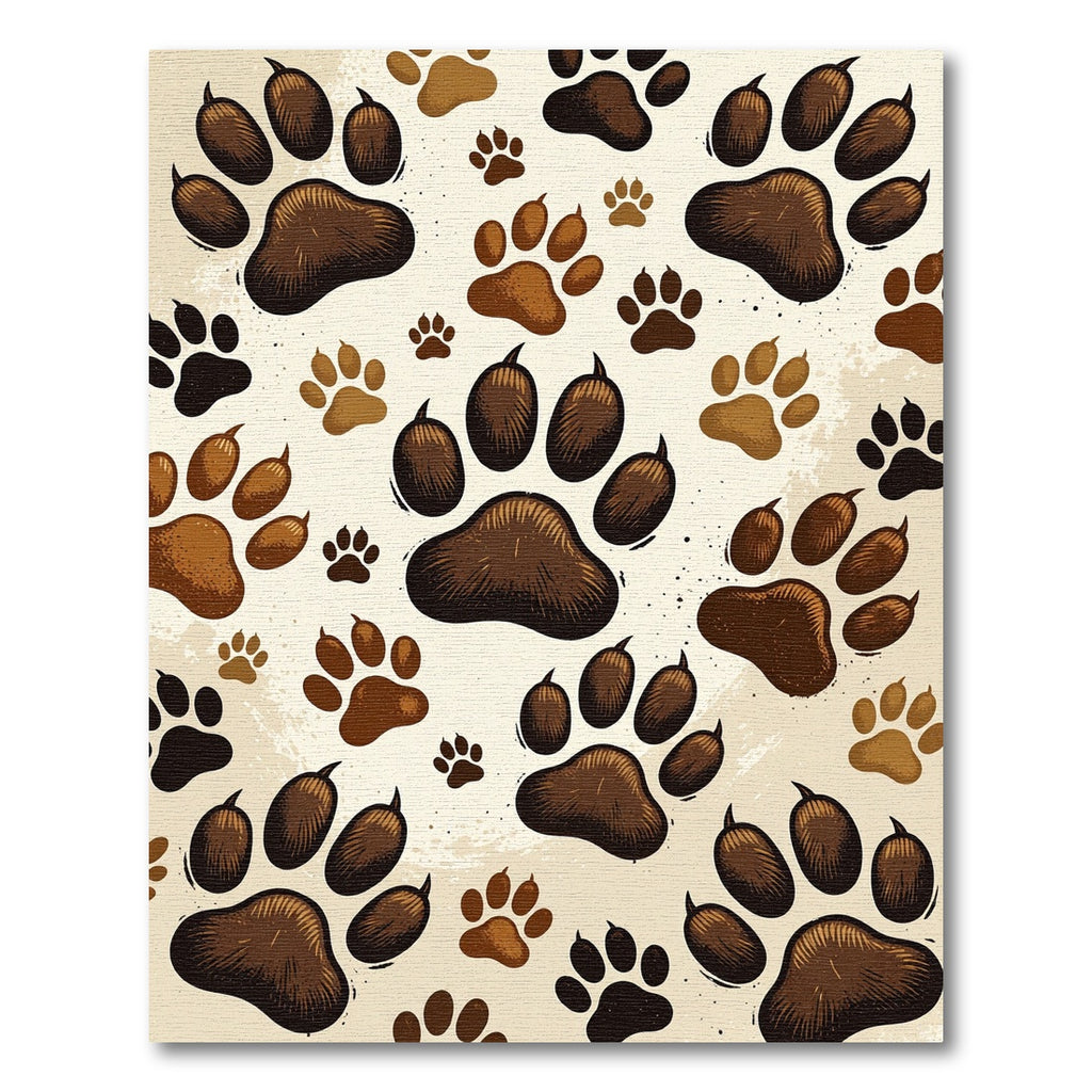 Rustic Brown Animal Paw Tracks Rug