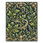 Elegant Sage Green Golden Baroque Scroll Rug