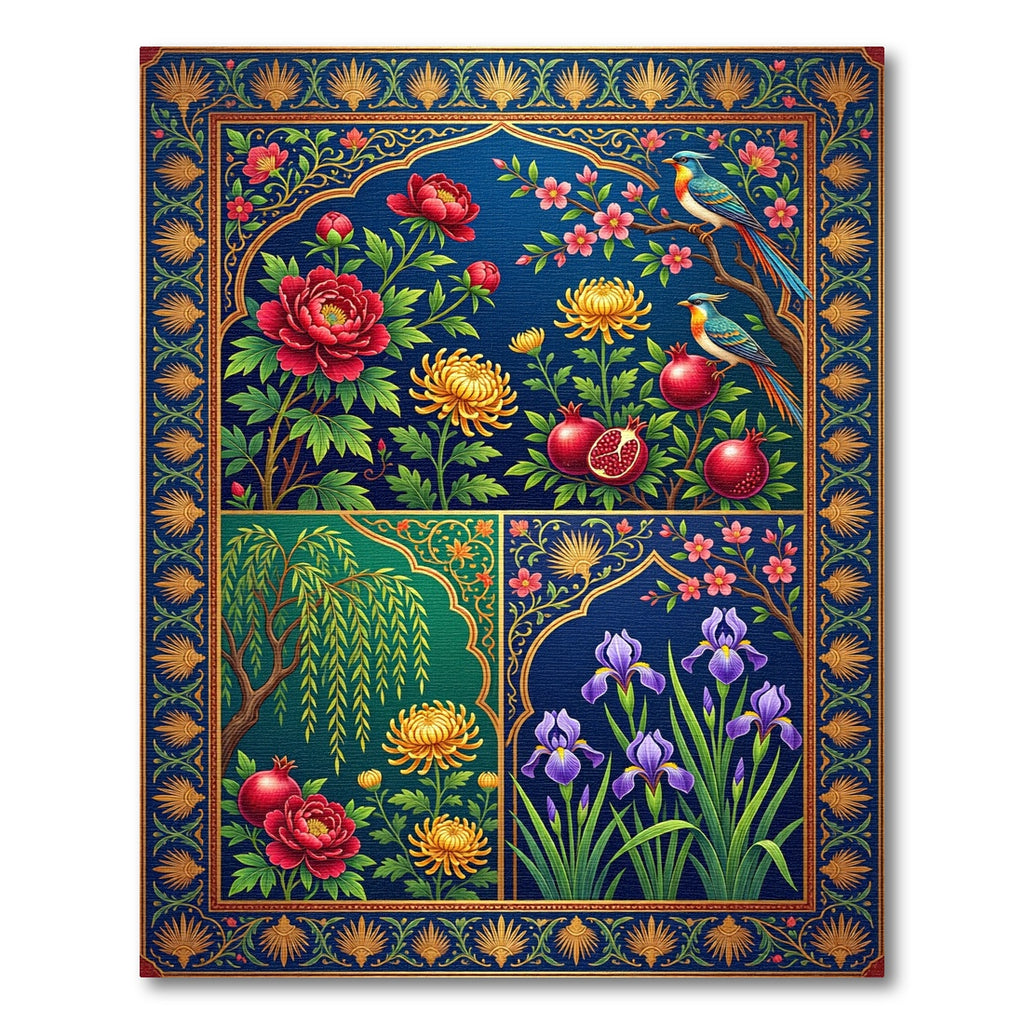 Vibrant Scarlet Peonies Iris Garden Rug