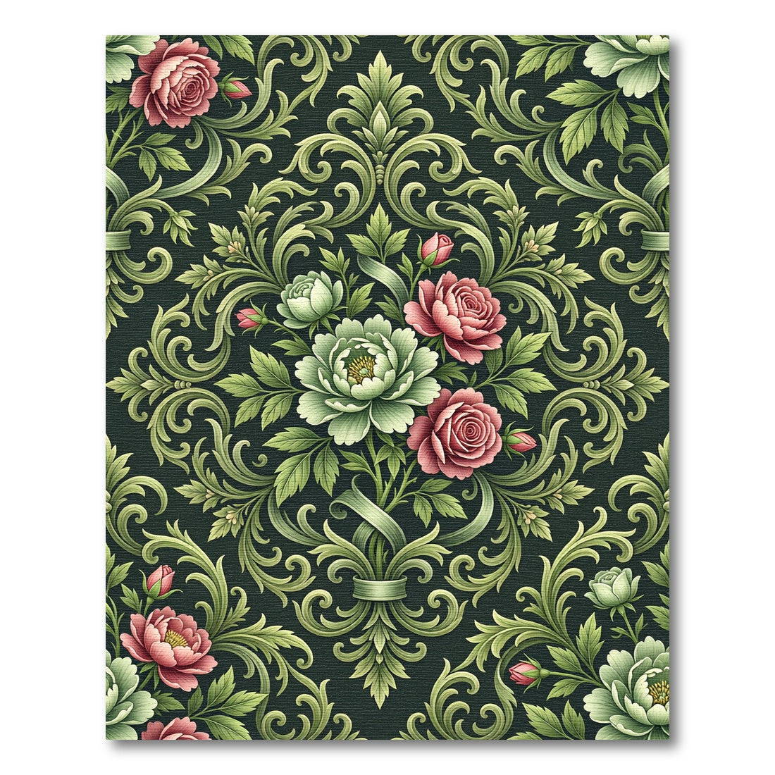 Victorian Vintage Rose Scroll Rug