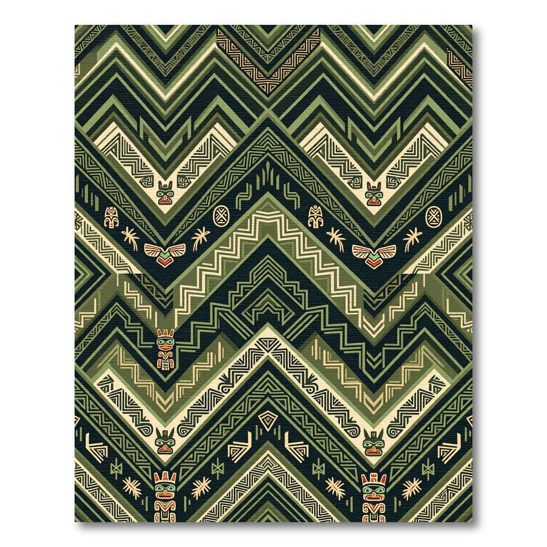 Green Tribal Totem Chevron Rug