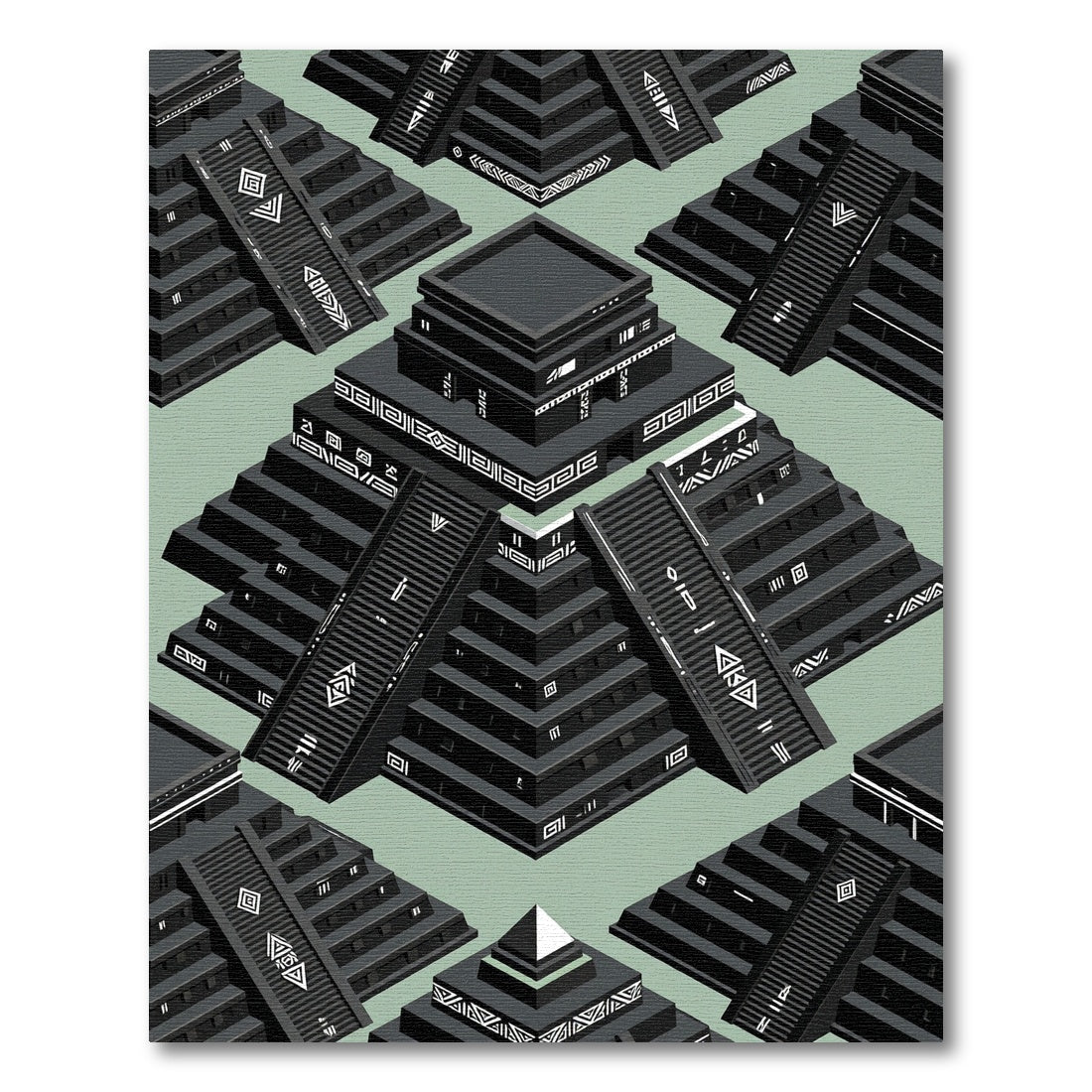 Black Geometric Pyramid Tribal Arrangement Rug