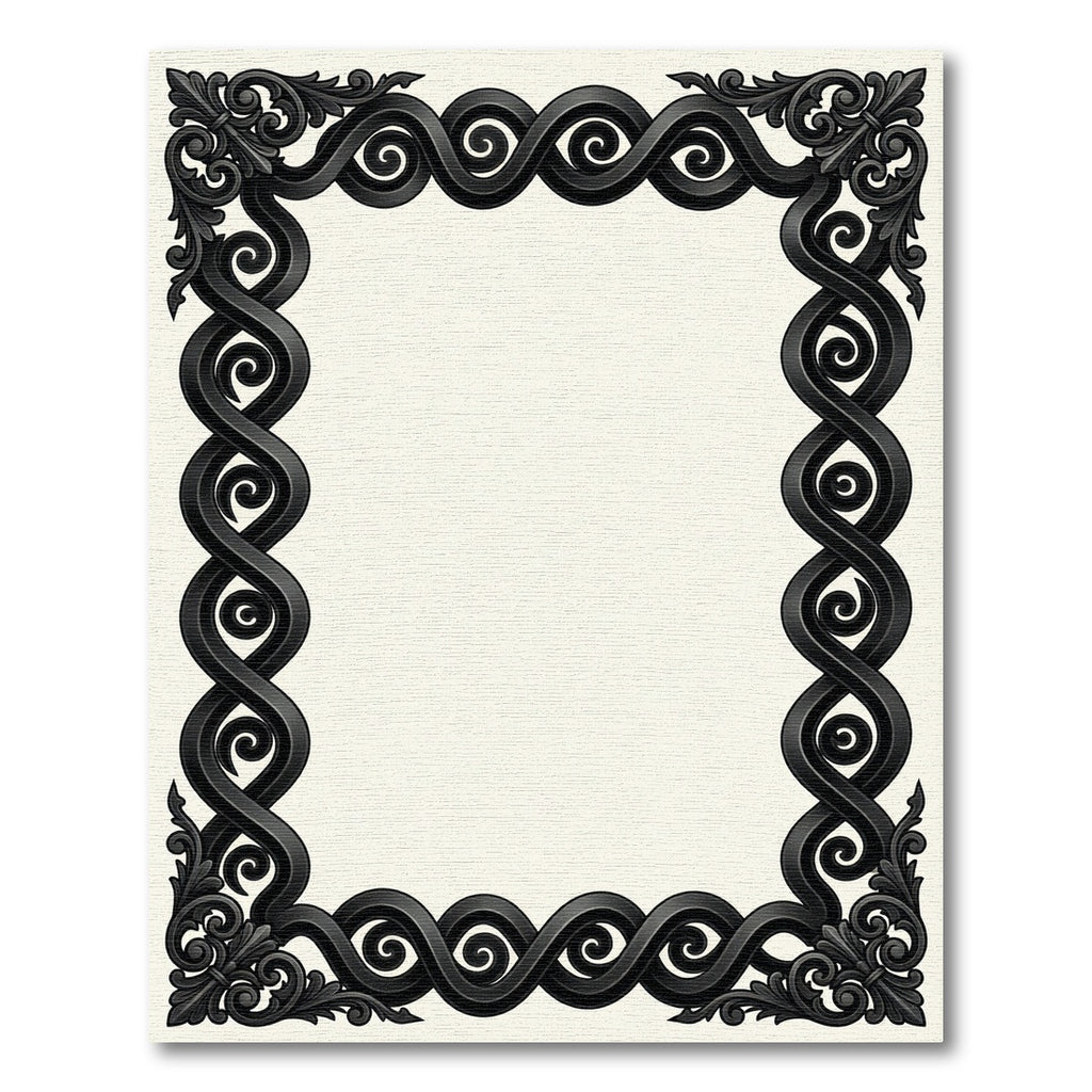 Elegant Black Ornate Scrollwork Frame Rug