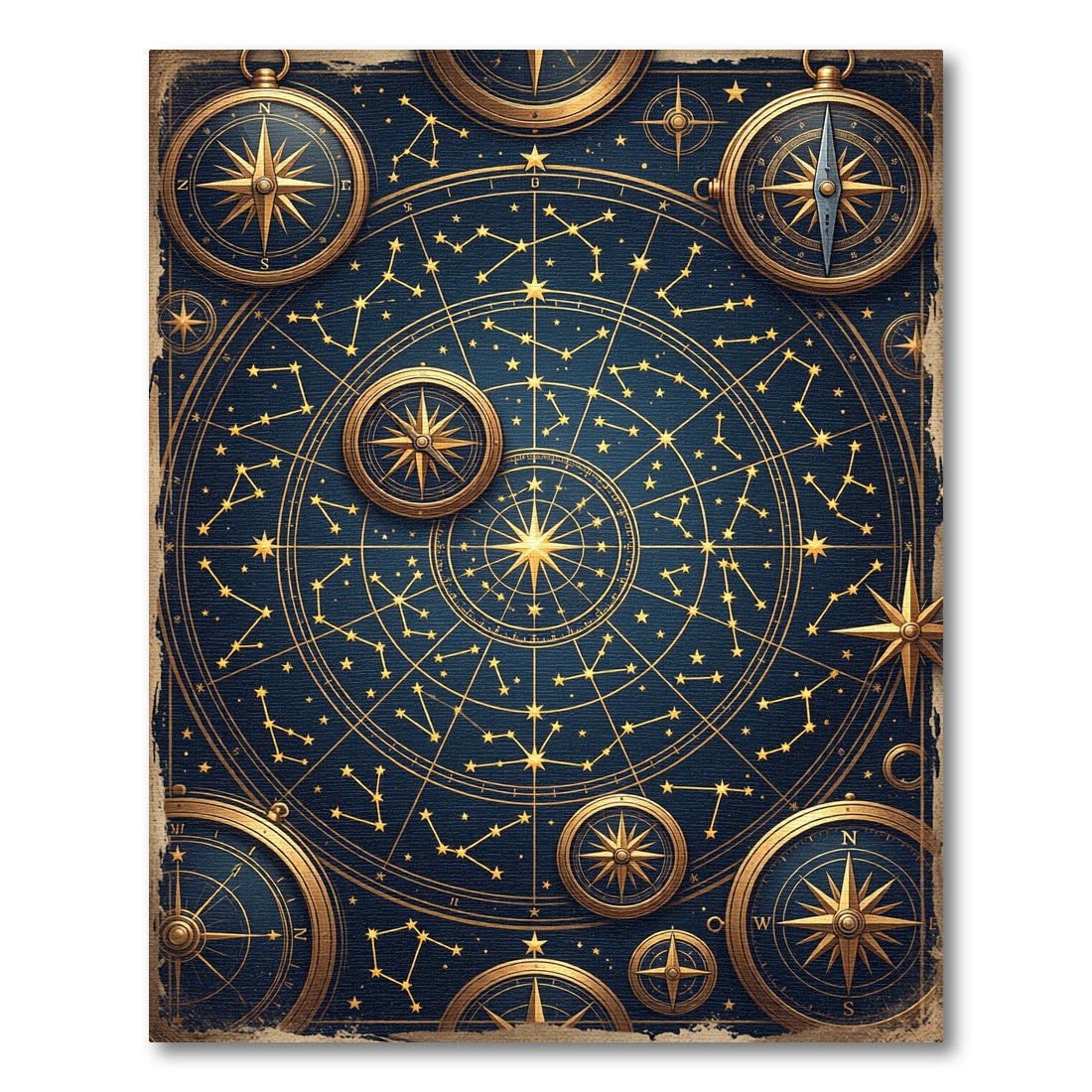Celestial Gold Constellation and Compass Map Rug
