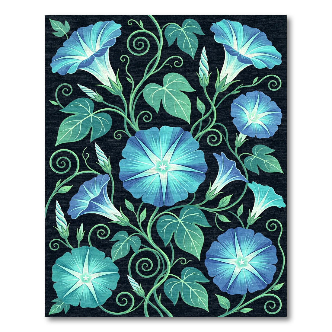 Luminous Blue Morning Glory Botanical Rug