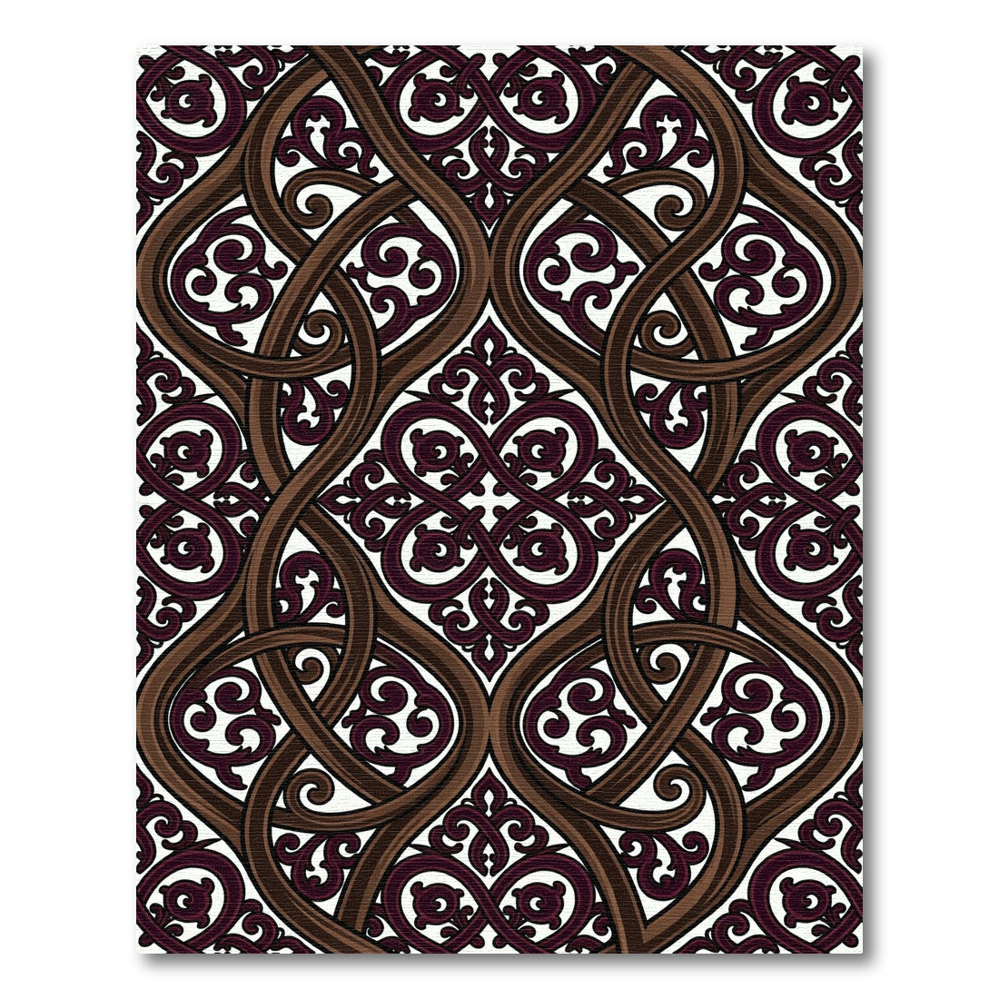 Ornate Brown Intertwined Scrolling Vines Rug