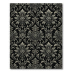 Elegant Black and Silver Damask Rose Rug