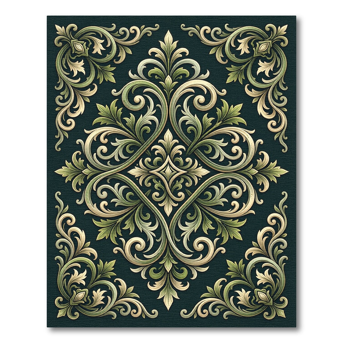 Sage Green Baroque Damask Scroll Rug