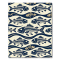 Navy Blue Skeletal Fish Wave Composition Rug