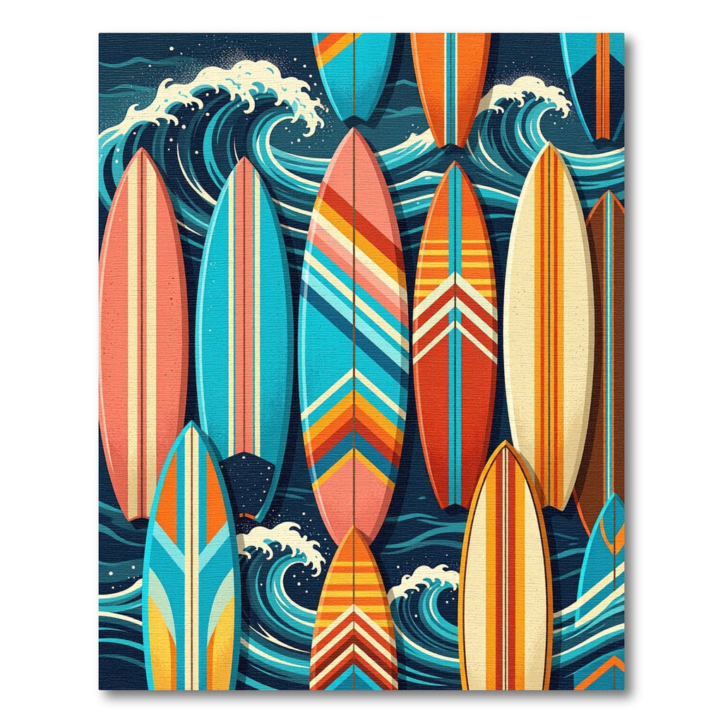 Retro Surfboard Wave Ocean Art Rug