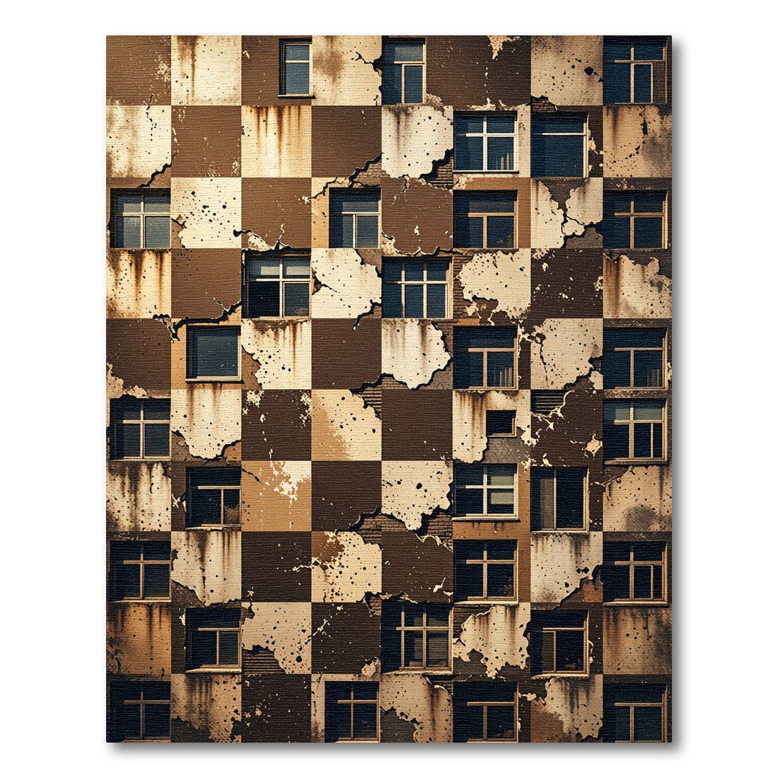 Textured Brown and Beige Checkerboard Rug