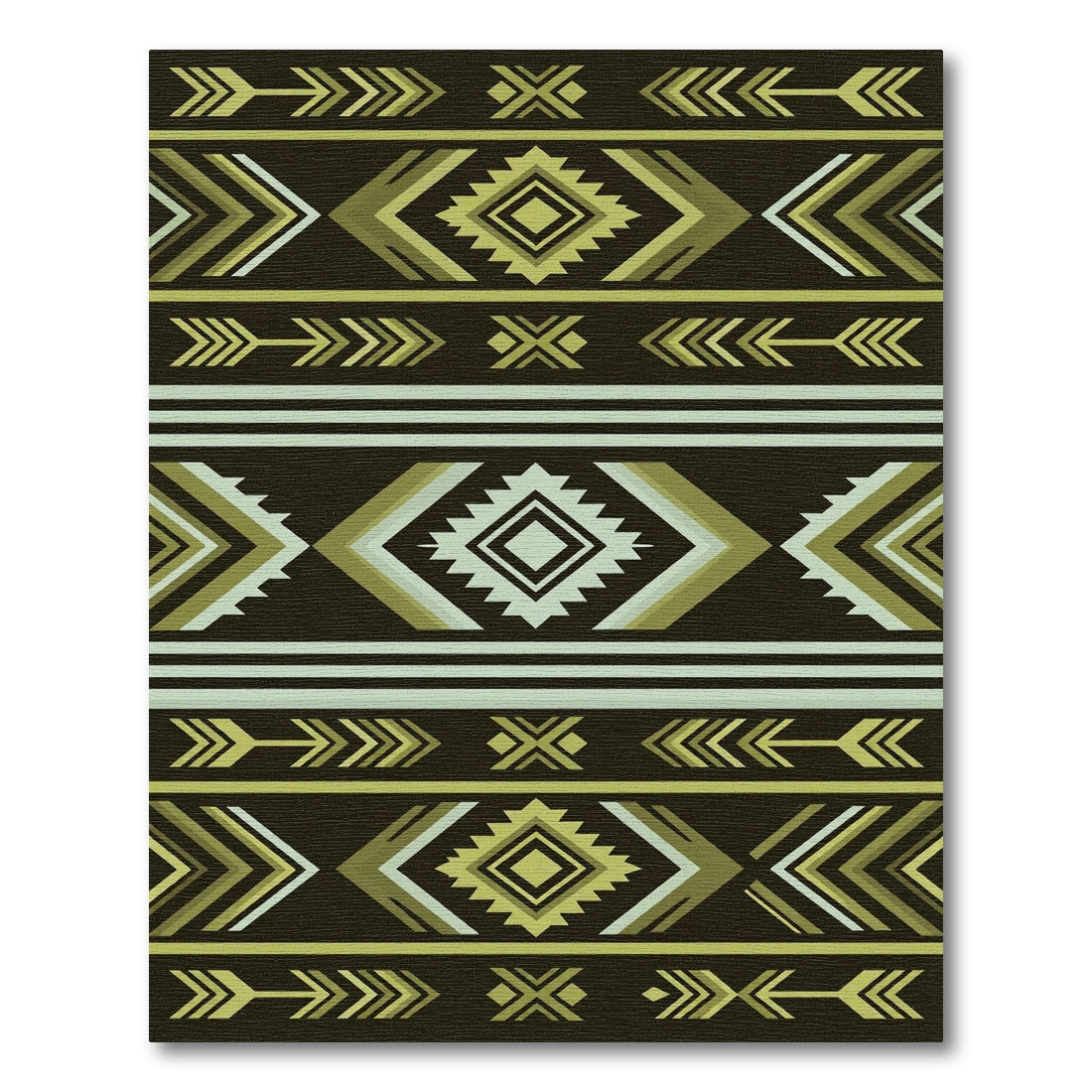 Earthy Green Geometric Tribal Arrow Rug