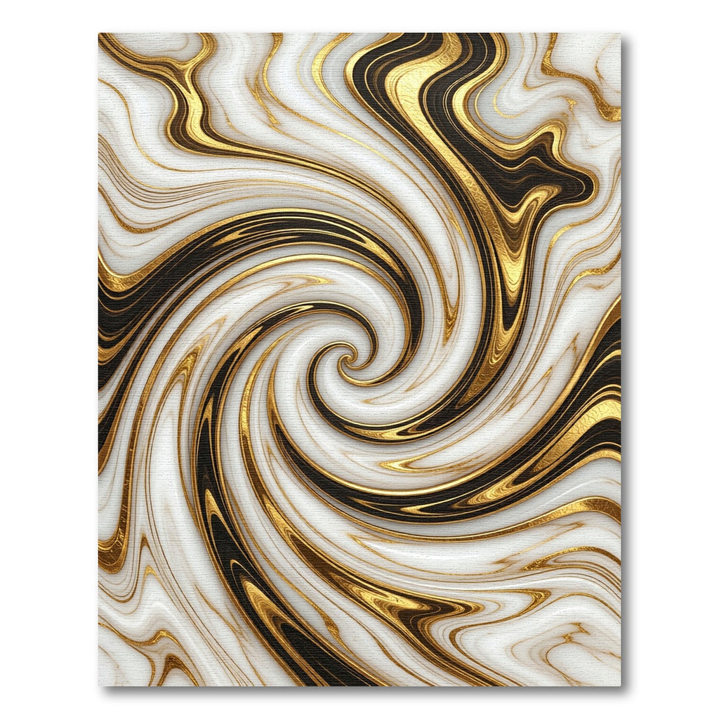 White Black Gold Swirl Marble Rug