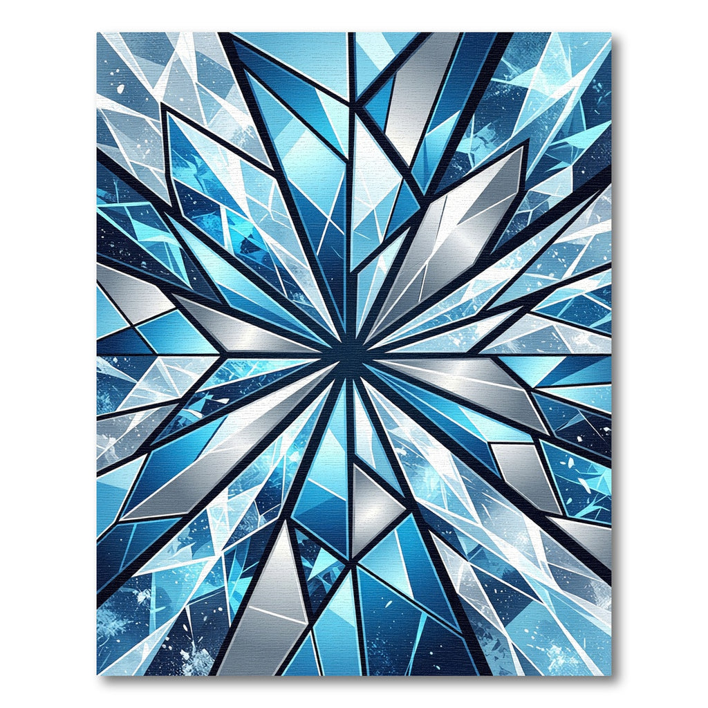 Geometric Shattered Ice Blue Crystal Star Rug