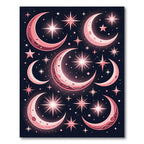 Pink Celestial Crescent Moon Star Rug