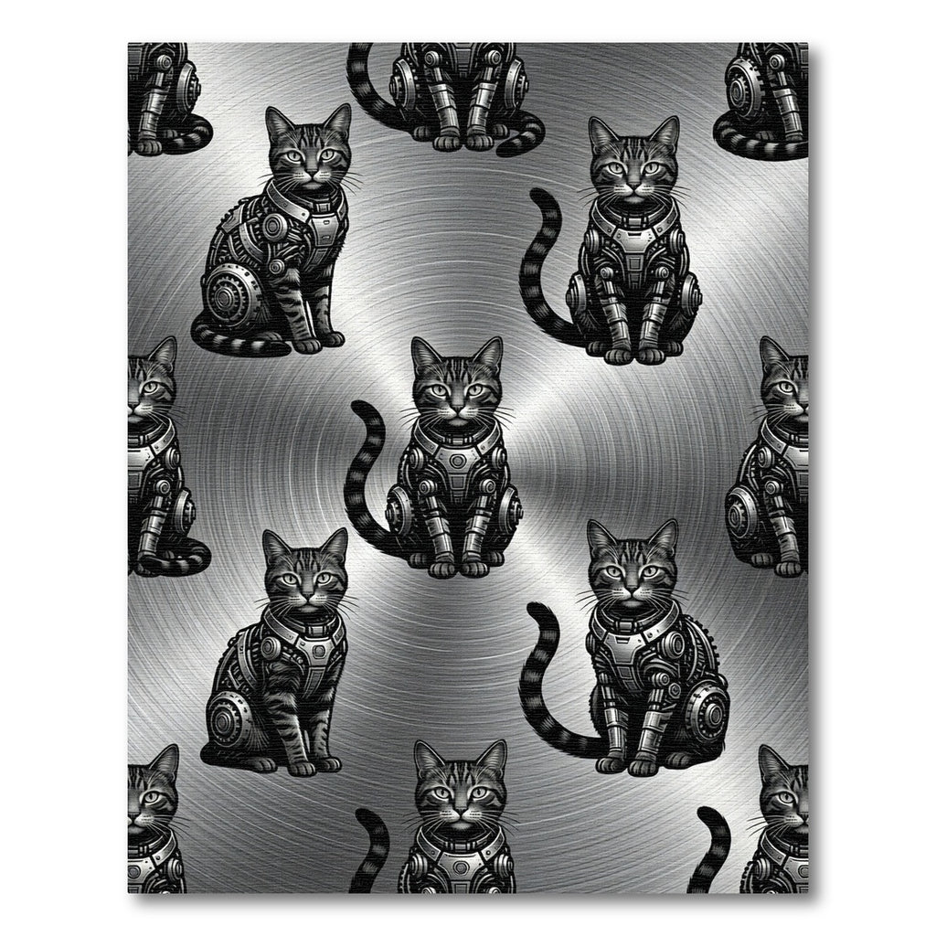 Monochromatic Robotic Feline Metal Texture Rug