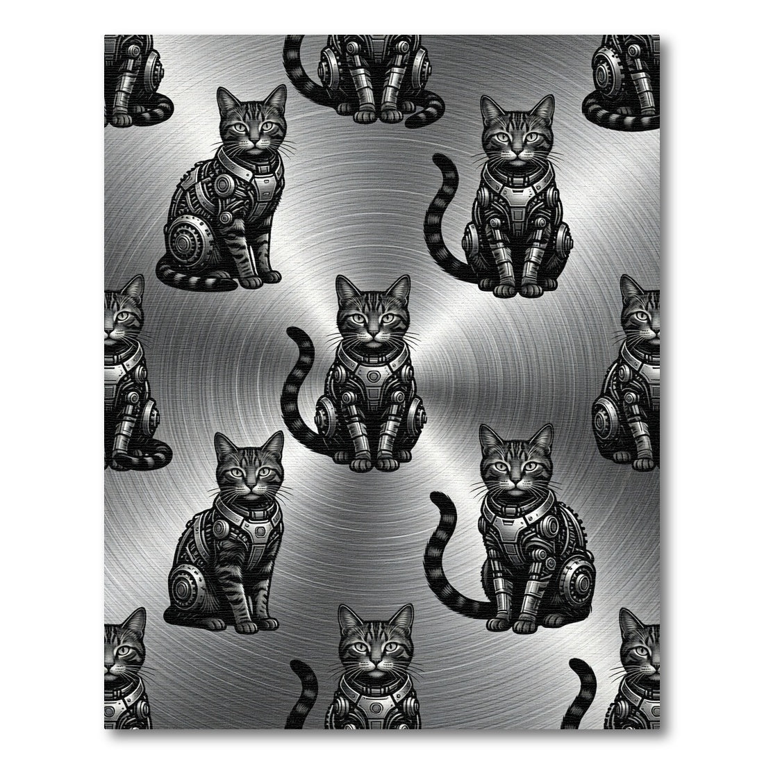 Monochromatic Robotic Feline Metal Texture Rug