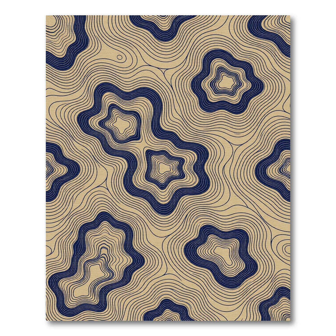 Navy Blue And Beige Topographic Lines Rug