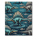 Teal Spinosaurus and Fish Oceanic Illustration Rug