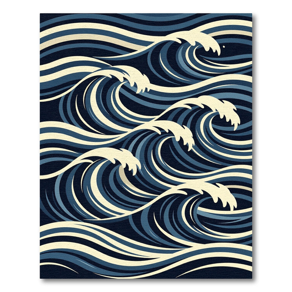 Japanese Inspired Blue Ocean Wave Art Rug