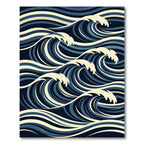 Japanese Inspired Blue Ocean Wave Art Rug