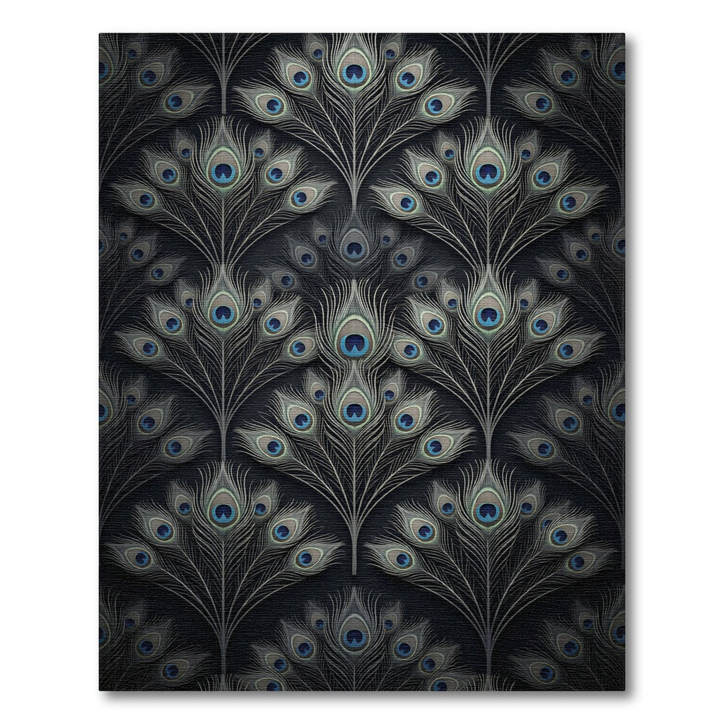 Elegant Peacock Feather Navy Art Deco Rug