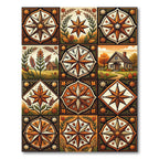 Rustic Harvest Compass Farmhouse Tile Rug