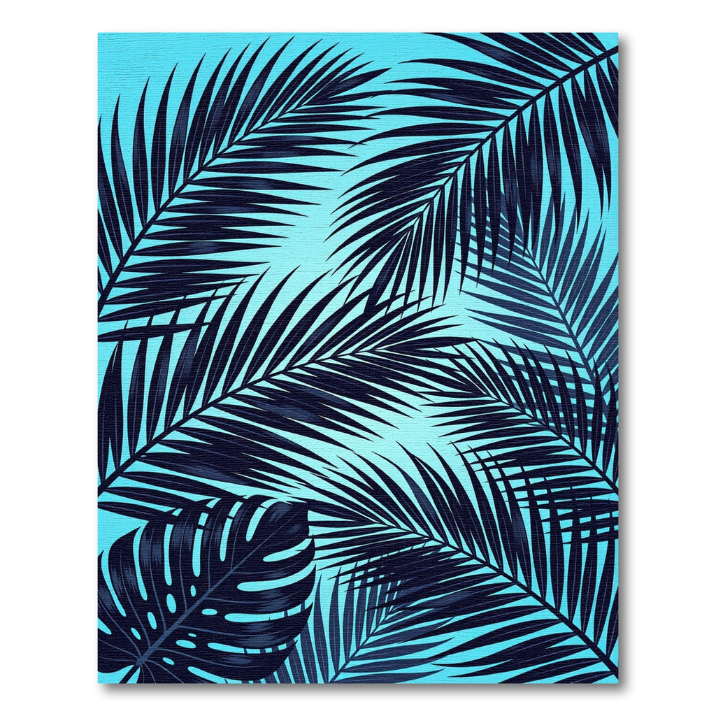 Lush Cyan Tropical Palm Leaf Rug