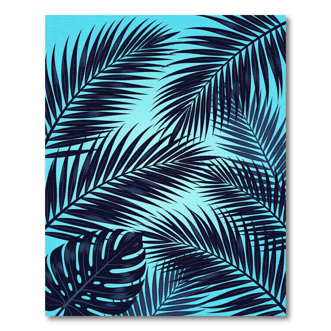 Lush Cyan Tropical Palm Leaf Rug