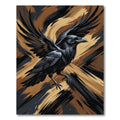 Majestic Black Raven Golden Stroke Art Rug