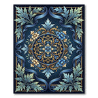 Intricate Blue Gold Floral Medallion Rug